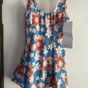 Retro Floral Bathing Suit- Blue and Blush Pink.